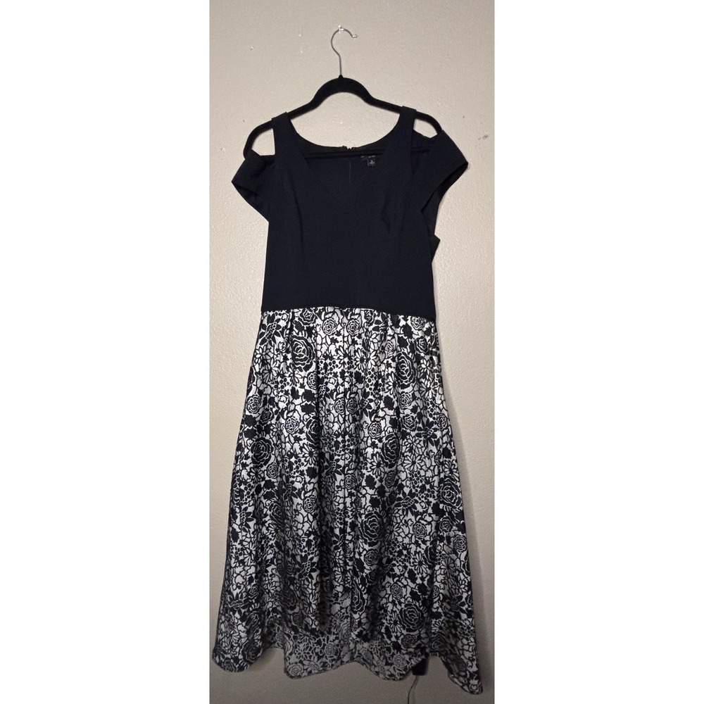 Ignite Evening Plus Size 16 Hi-Lo Cold Shoulder Cap‎ Sleeve Stretch Gown
